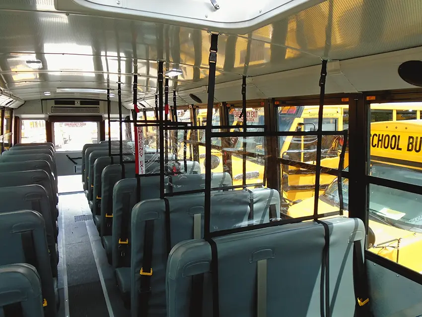 Installed Soft Shield viewed from the bus aisle