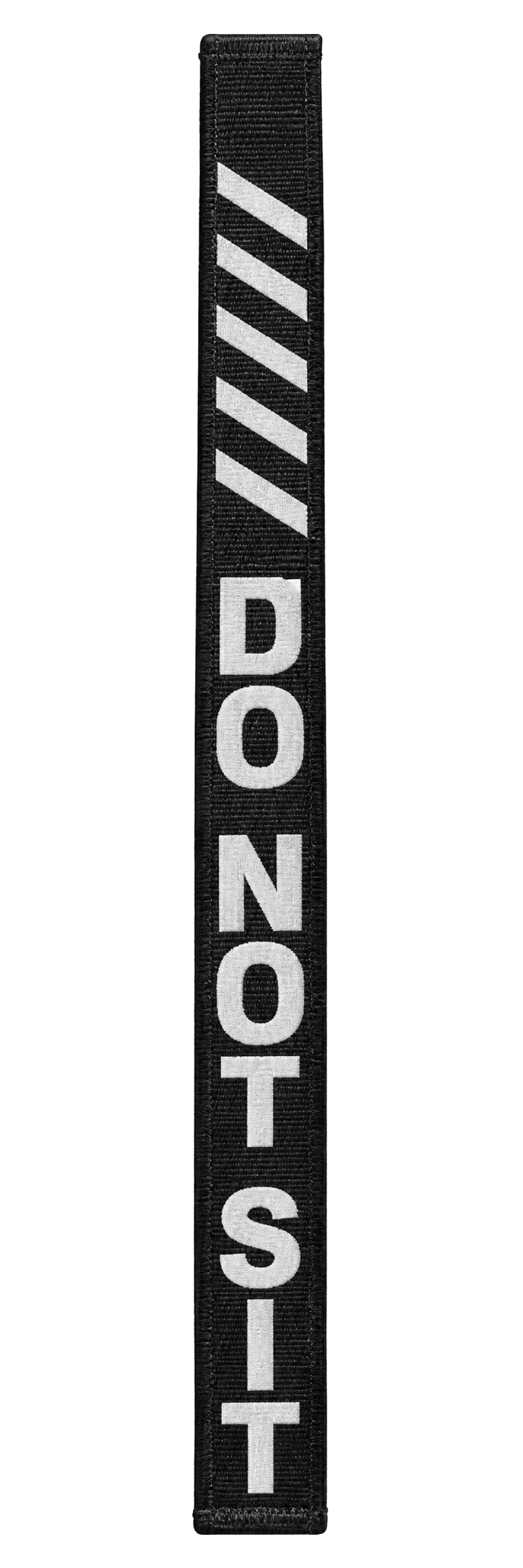 Black woven seat-blocker strap with white Do Not Sit lettering