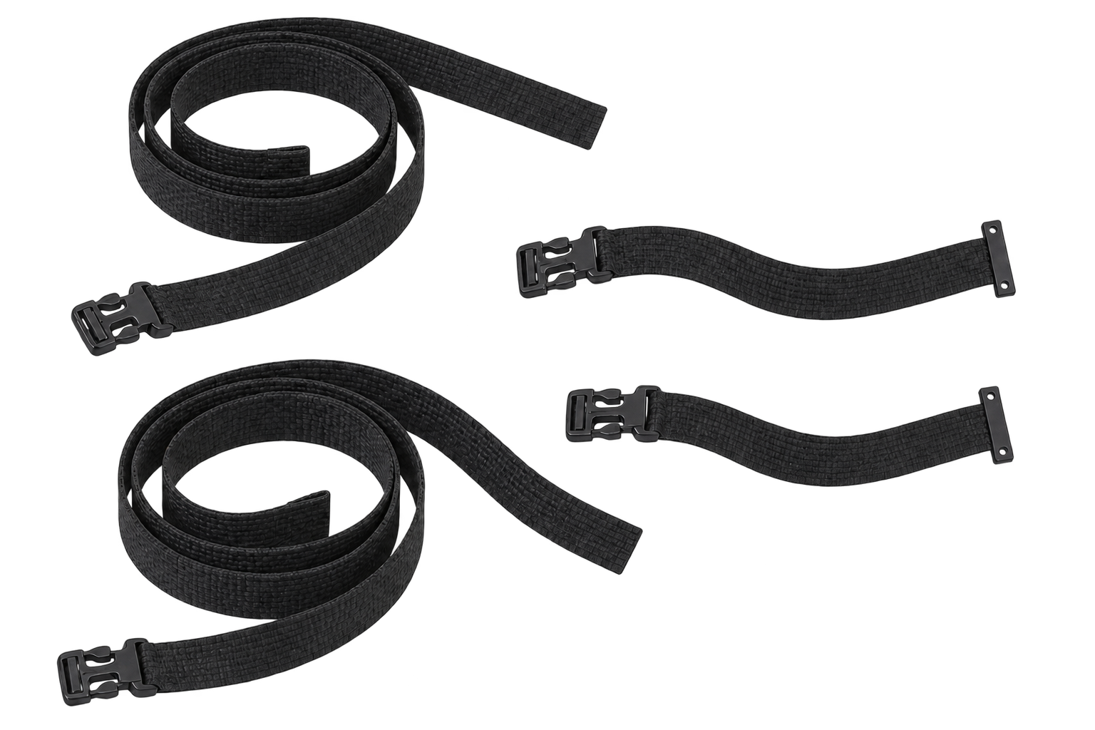 Bus strap kit with two long straps loosely coiled and two short buckle straps