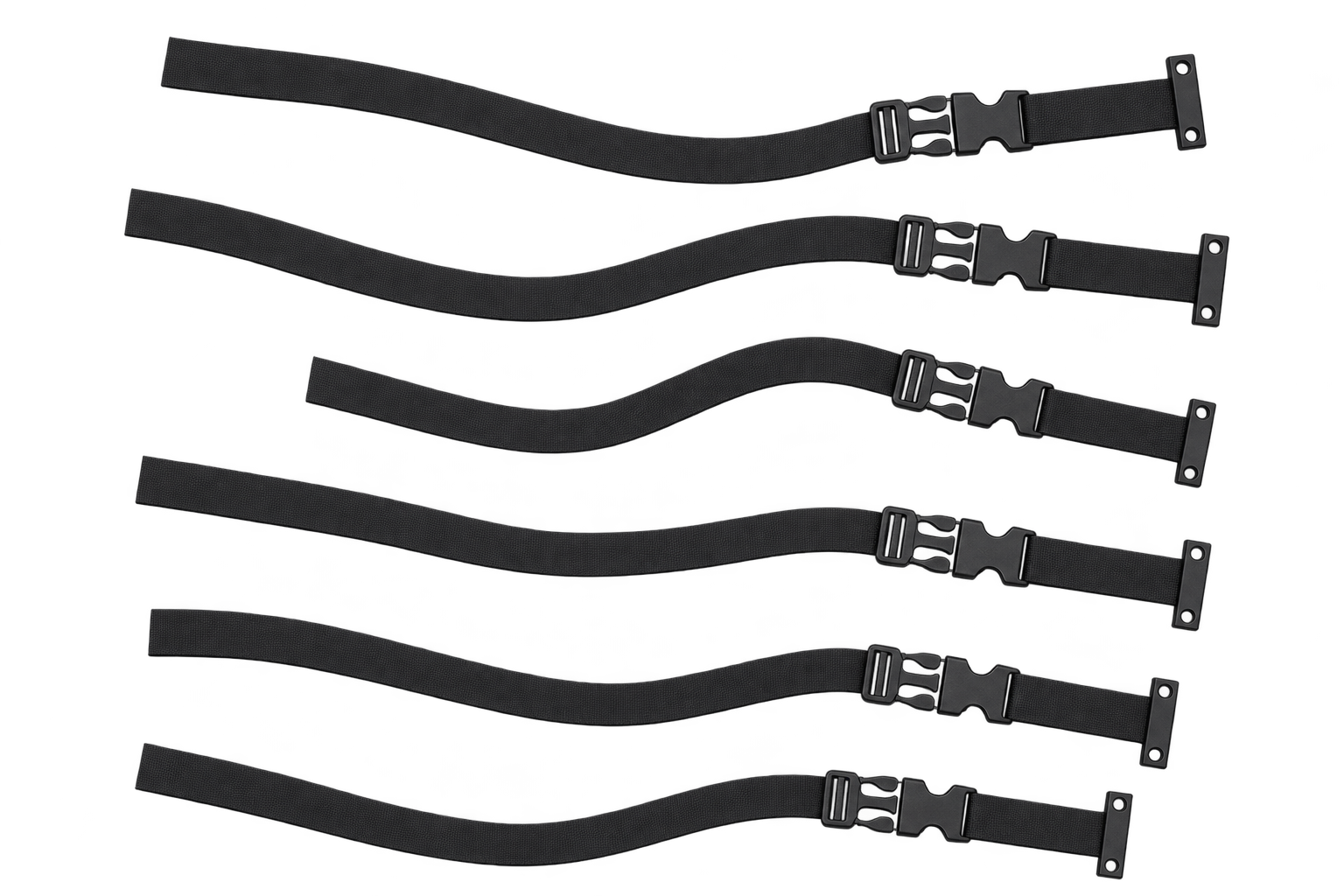 Commercial strap kit with six buckle straps laid in natural curves