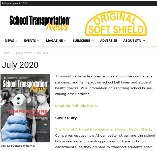 School Transportation News July 2020 digital edition page displaying Original Soft Shield