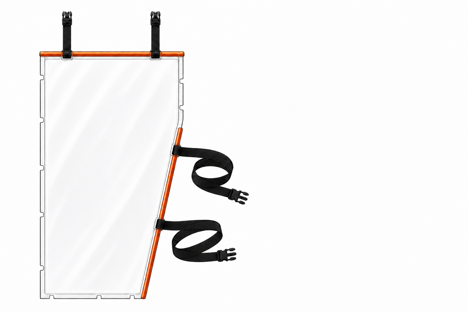 Large five-sided aisle Soft Shield with compact curled side webbing