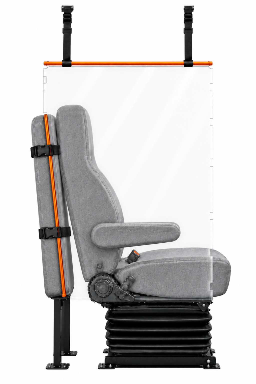 Large Soft Shield installed beside a gray driver seat